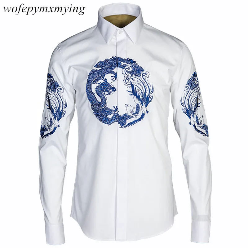 

China Fashion Latest Style With Embroidered Long Sleeve Men's Shirt High Quality Classic Men Dress Shirt Tailored Slim Shirts