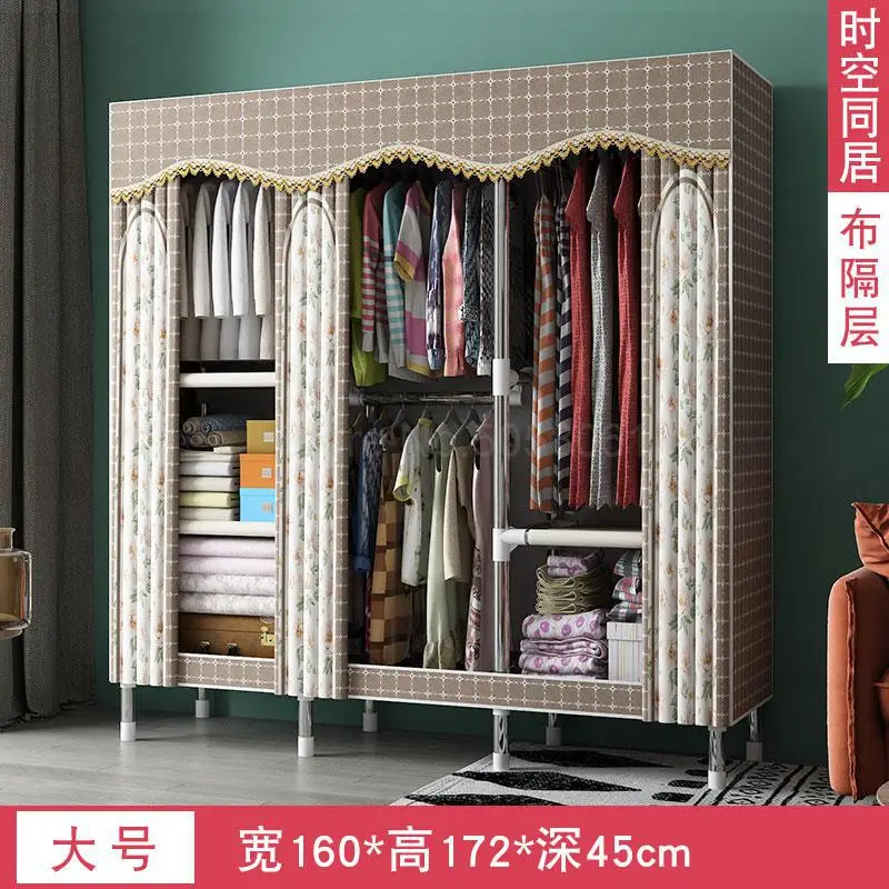 Simple cloth wardrobe steel pipe thickening and thickening reinforcement steel frame economy double rental home wardrobe - Цвет: ml19