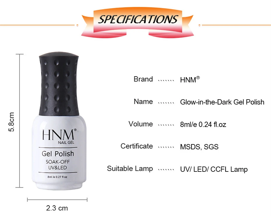 HNM 8 мл УФ-гель ночной светится в темноте флуоресцентный светящийся Гель-лак для ногтей Лаки отмачивающиеся яркие цвета