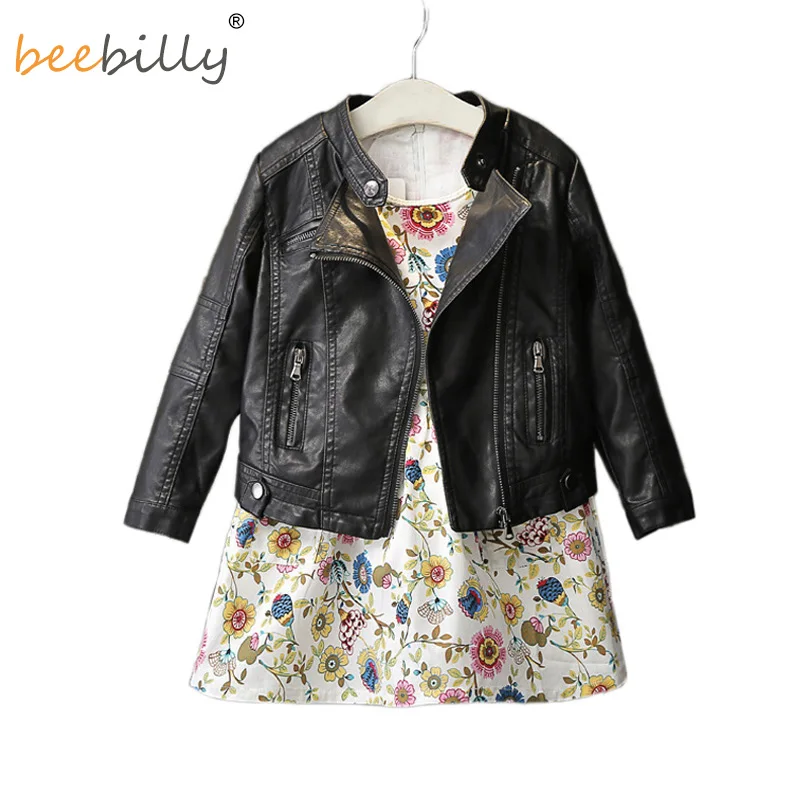 

BEEBILLY 2017 Fashion Spring Baby Girls&Boys Leather Jacket Korean Children Clothes Baby Black Zipper Cardigan Coat Kids Outwear