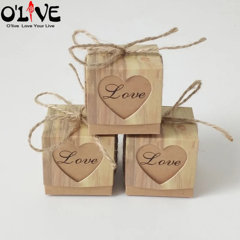 

50 Pcs Kraft Heart Candy Box Rustic Wedding Decoration Party Favors Box Vintage Gift Wrap Chocolate Bonbonniere Packaging