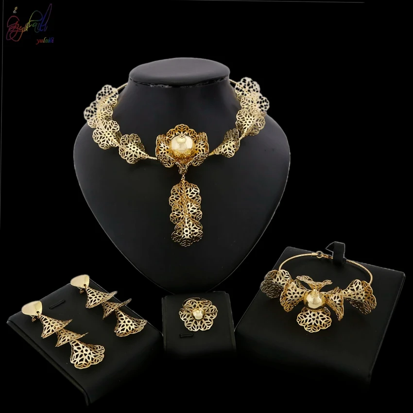 

YULAILI 2018 Free Shipping Copper Material 24K Gold Color Plating Ladies Costume Jewelry Sets