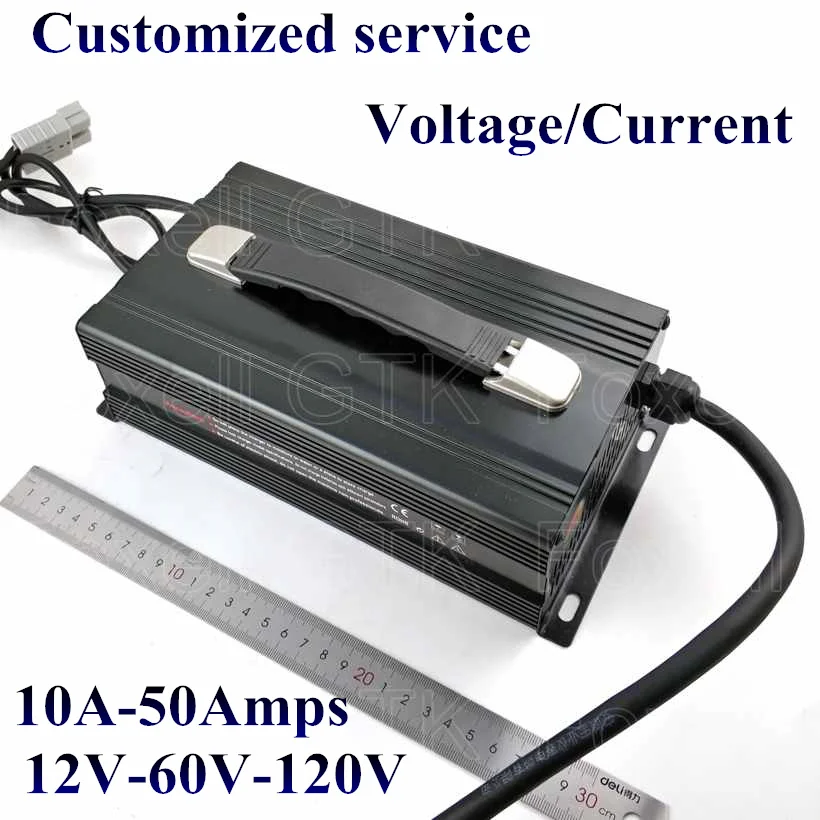 

Customized 1200W series 12V 50A 24V 30A 36V 20A 48V 20A 60V 15A 72V 12A battery charger for Lead acid Lithium or LifePO4 battery