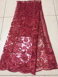 Африканская атласная кружевная ткань 2018 высокого качества кружева, африканская кружевная ткань с камнем, винно-красное кружево швейная