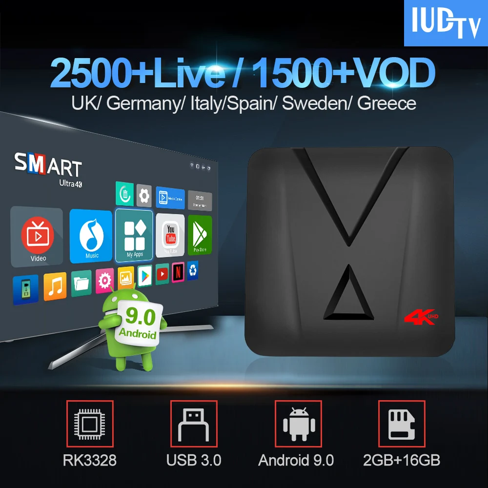 

Sweden Spain Italy IPTV Subscription IUDTV Box MX10 Mini Android 9.0 Tv Box RK3328 USB3.0 Greece IP TV UK Germany India IPTV BOX