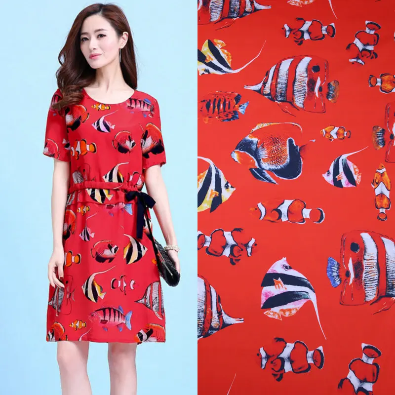 

red color fish digital print poplin fabric,pure cotton fabric for women children Dress clothing DIY Sew patchwork tissu au metre