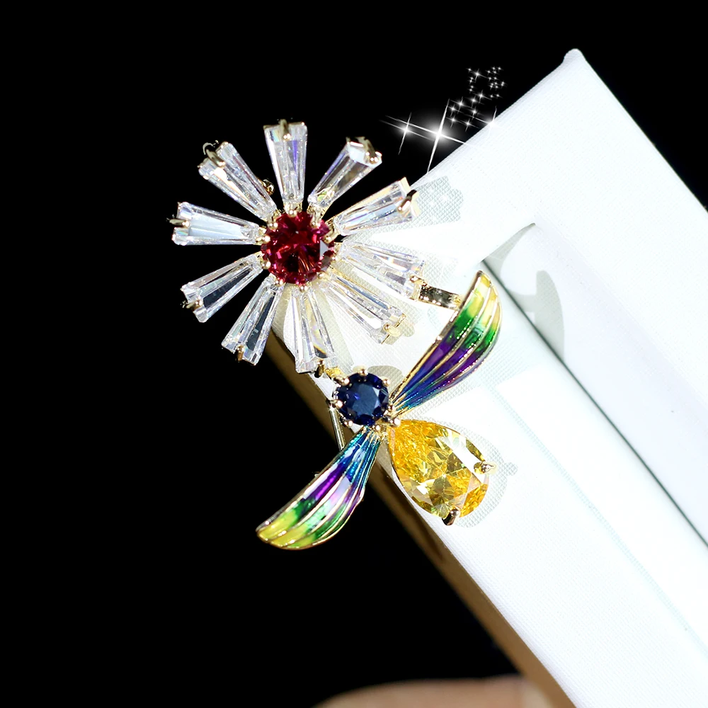 ASNORA Zircon abeja broche para las mujeres de moda de joyeria retro aguja de insectos broche de alta calidad