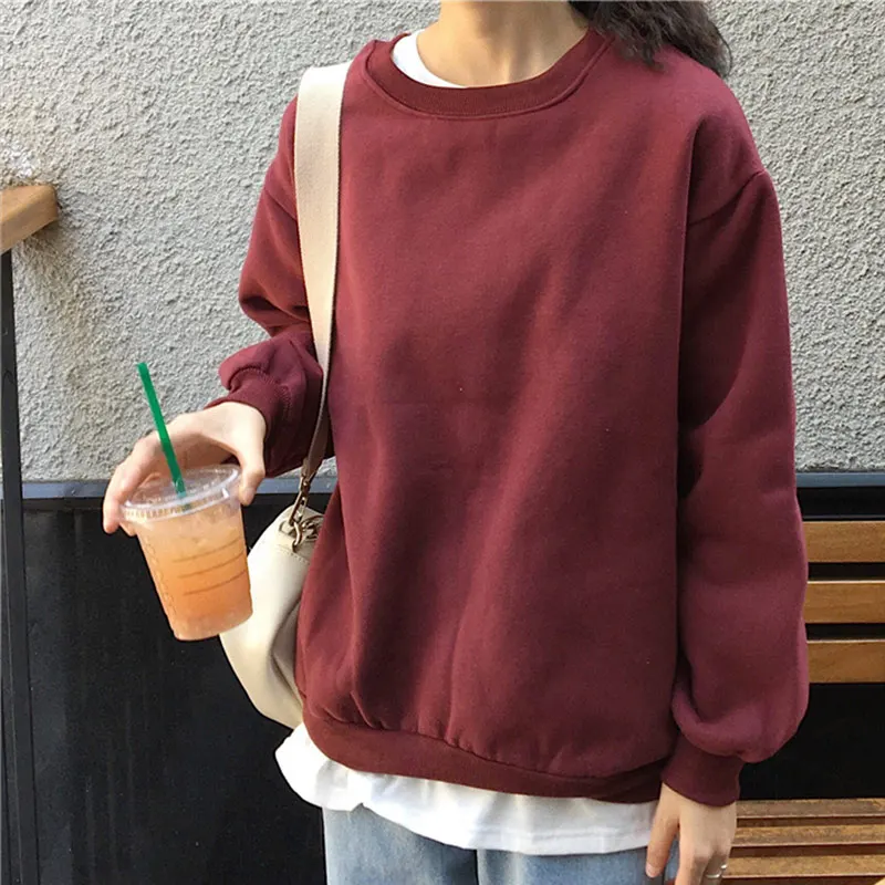 

O-neck Long Sleeve Women's Sweatshirt Solid Black Pink Streetwear Autumn 2019 Pullover Fashion Loose Thicken Female Clothes