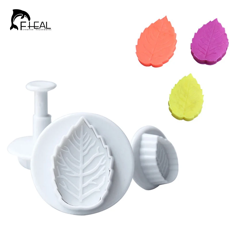 

FHEAL 3pcs/set Plastic Cookie Cutter Cake Rose Leaf Plunger Fondant Decorating Sugar Craft Mold Cutter Tools