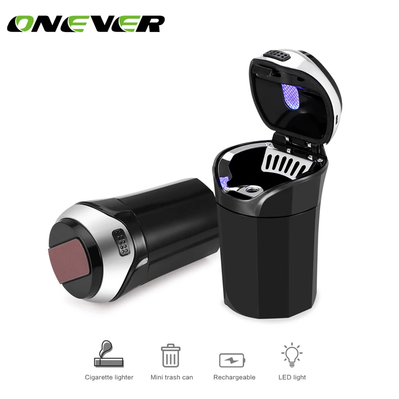 Auto Removable Cigarette Lighter Car Ashtray Trash Can Blue LED Light for Car Cup Holder