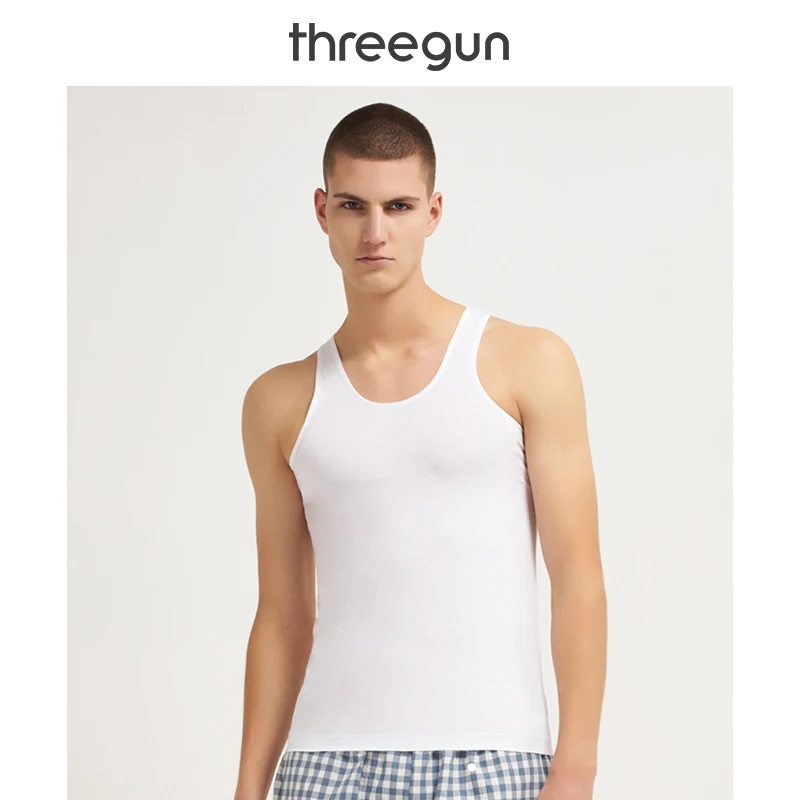 

THREEGUN Brand Men Casual Undershirts Cotton Slim Fit Men Undershirts Bodybuilding Gold Fitness Male Slim Bottoming Underwear