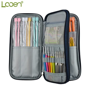 

Empty Crochet Hook Bag Storage Looen Dark Blue Pouch Knitting Kit Case Organizer Bag For Sewing Crochet Needles Scissors Ruler