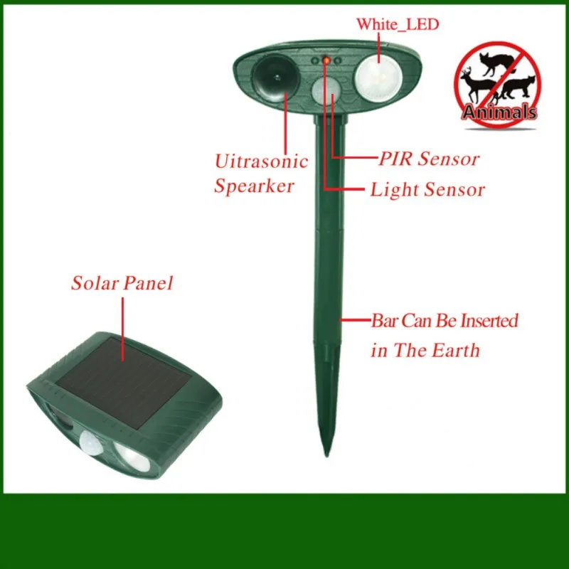 Cat Dog Repellent Ultrasonic Solar Powered Motion Activated Fox Raccoon Rat Squirrel Animal Pest Repellent Repeller Control