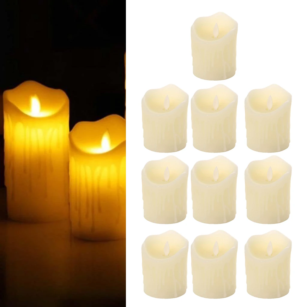 10pcs Flickering Flames Candles Realistic LED Candle Dancing Flame Light Indoor and Outdoor Battery Operated Wedding Party Decor