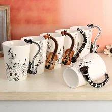 6 Arten Neuheit Violine Gitarre Musik Knochen Griff Keramik Becher Kaffee Tee Porzellan Tasse Cafe Büro Decor Geburtstagsgeschenk