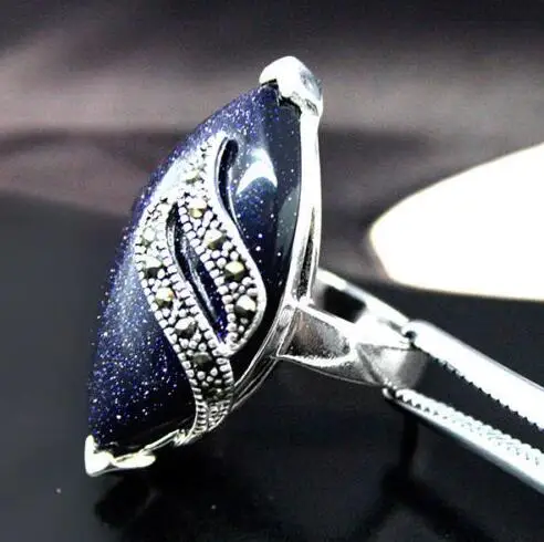 

Free Shipping Wholesale New Blue Sand Stone marcasite 925 sterling silver ring select Sizes 7/8/9/10