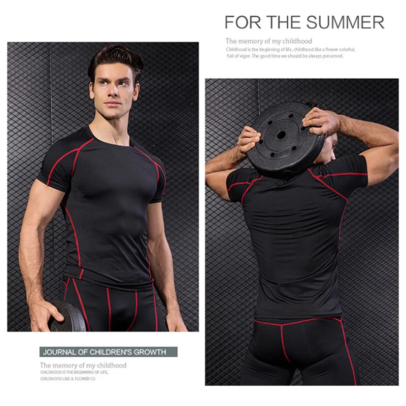 Quality Crossfit gym tshirt Quick Dry rashgard Sportswear Compression Clothes fitness shirt Top jersey Running sport shirt men