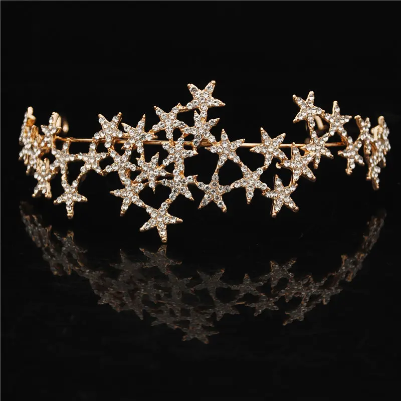 Luxury Crystal Star Hairbands Vintage Rhinestone Bridal Tiaras Crown Headband Wedding Hair Jewelry Women Head Ornaments