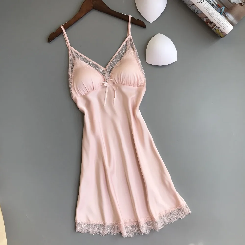 

Herislim Women Sexy Lingeries Silk Spaghetti Strap Nightgown Lace Trim Babydoll Night Dress Exquisite Nighty Sleepwear Homewear
