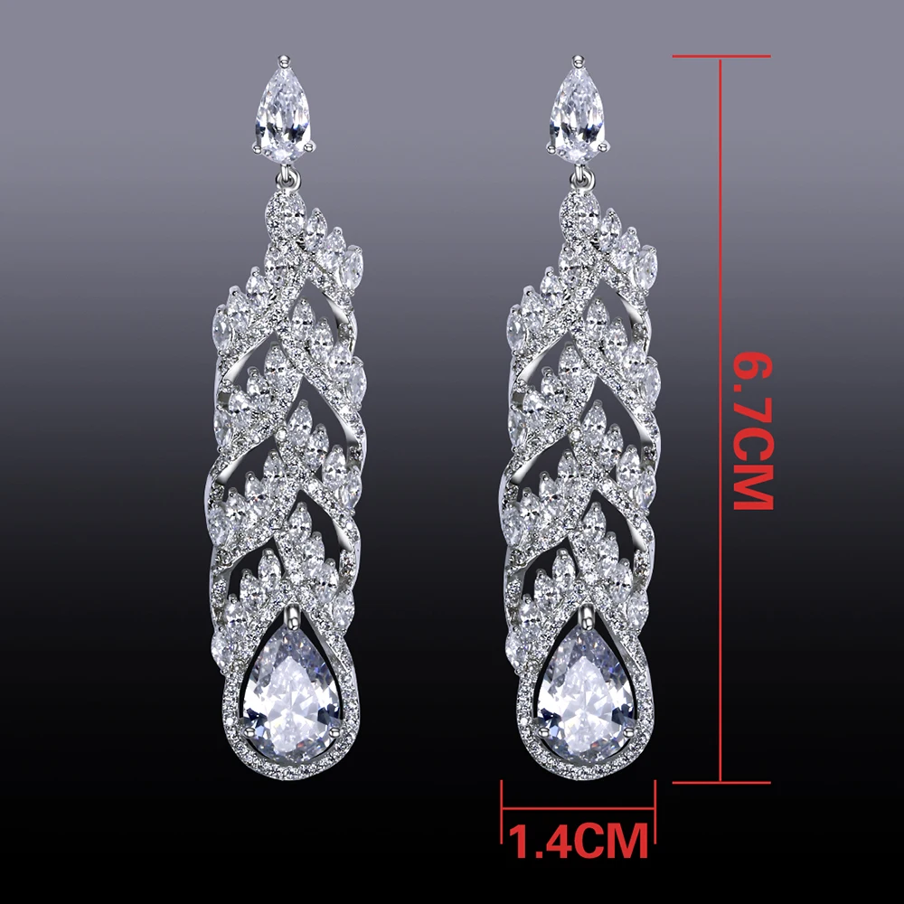 67mm Long dangle earring piercing Montana/Green/Red/Champagne/Clear CZ brincos de festa boucles d'oreille Big Earrings for women