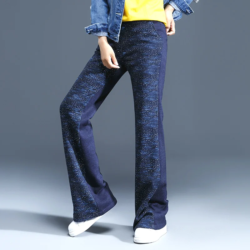 

Fall Winter Fashion Women Printed Patchwork High Waisted Stretch Fleece Thick Trousers , Female Woman Casual Glitter Loose Pants