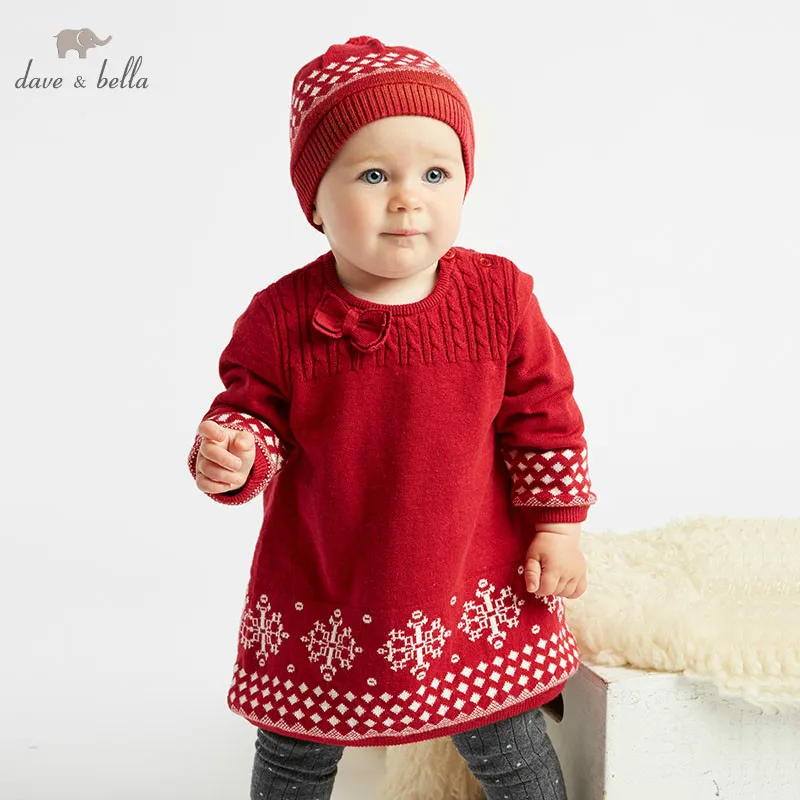

DBA7938 dave bella autumn baby Knit dress girls Christmas Knitted Dresses infant toddler high quality children lolita Dress