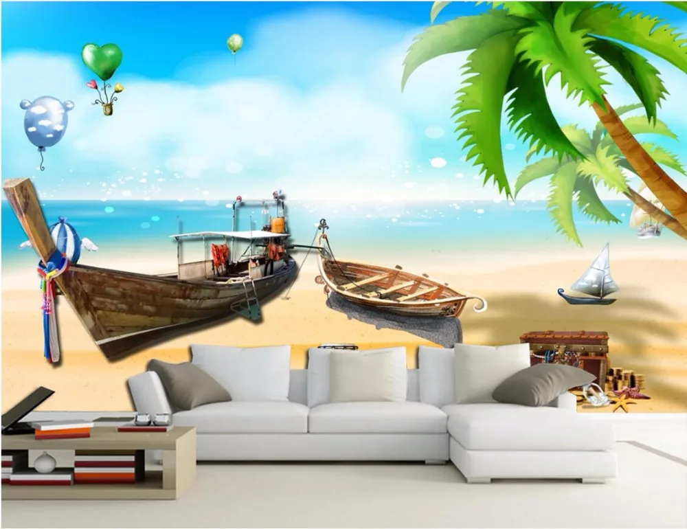 

Custom photo 3d wallpaper mural Ocean ships scenery children room decoration painting 3d wall murals wallpaper for walls 3 d