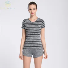 Hello Anthena Women s V Neck Performance T Shirt Smooth Self Fabric Top Moisture Wicking Tee