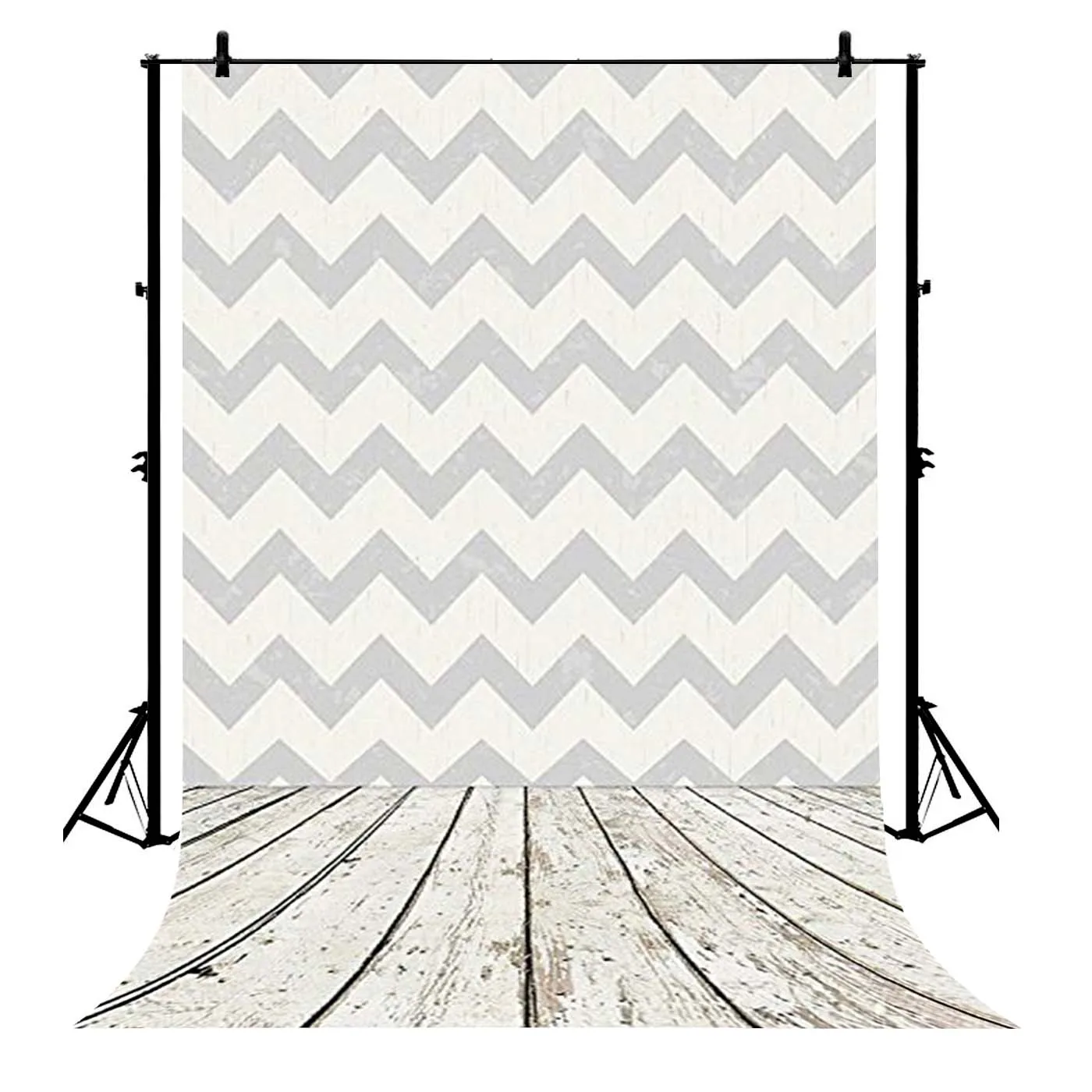 

5x7ft Light Grey Chevron Wood White Polyester Photo Background Portrait Backdrop