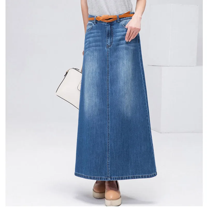 

2018 New Fashion Casual Denim Skirt Summer A-line Slim Hip Jeans Skirt XXL Long Maxi Skirts For Women Skirts Jupe Longue Femme