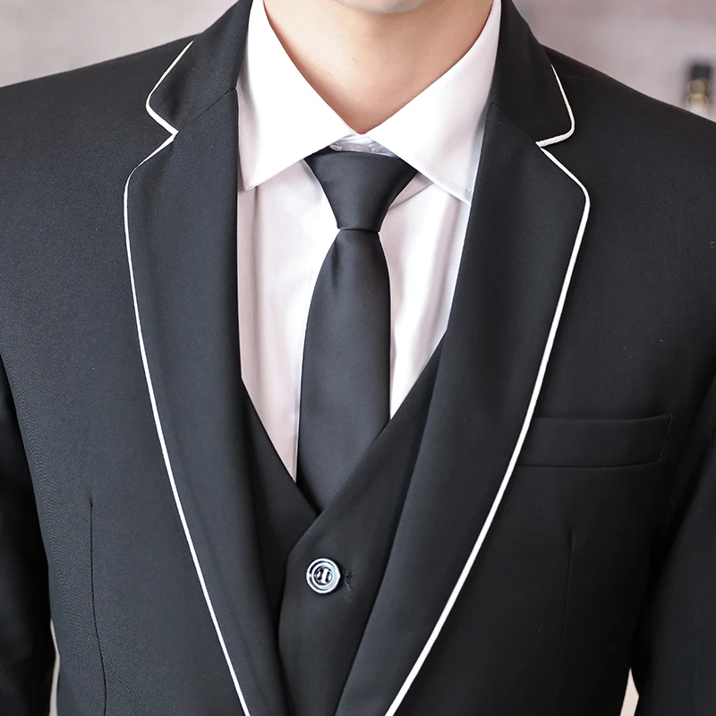 Long Sleeve Suit 3 Piece Sets Mens Large Size 5XL Business Wedding Banquet Men Suits Jackets & Pants & Vests Black Red Blue
