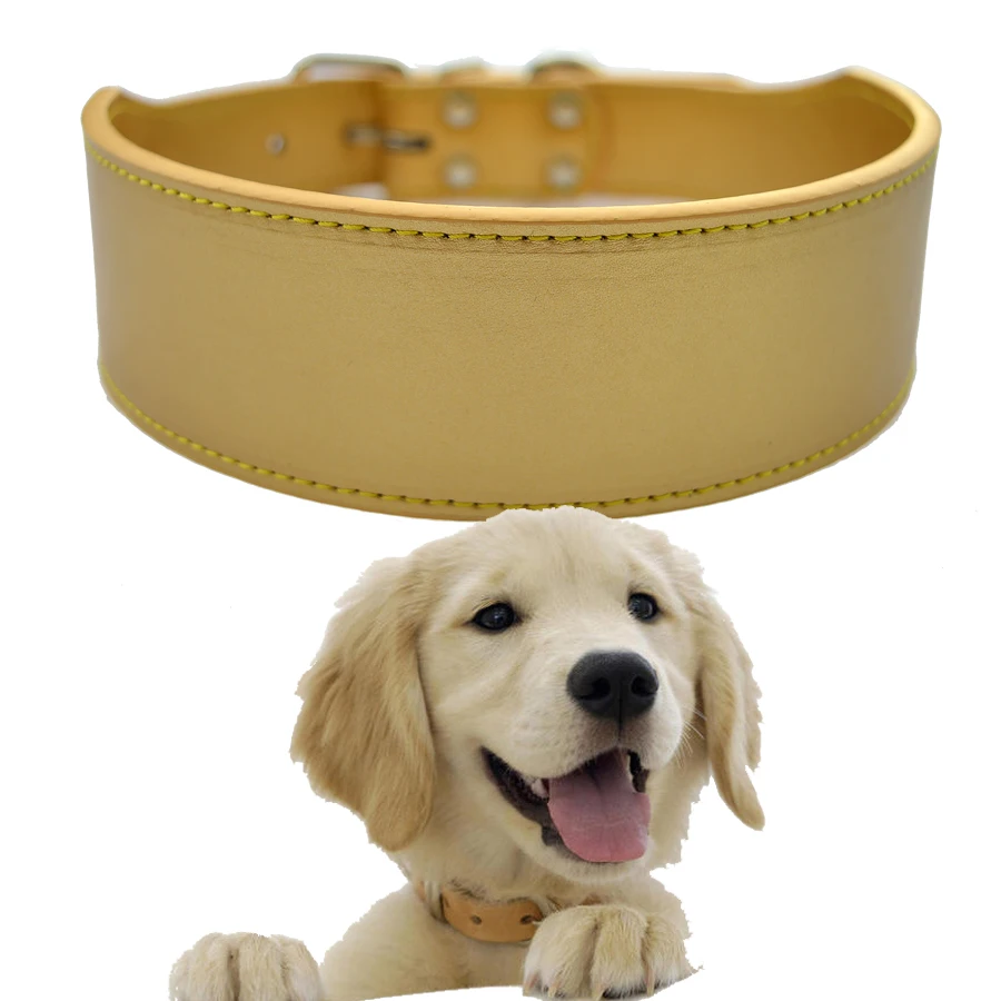 

Large Pet Dog Collar 2 Inch Wide Pu Leather Collar White Black Red Pink Gold Color Medium Size Pet Products Adjustable XXL