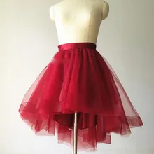 Реальное изображение цвет красного вина Высокая Низкая тюль юбки Для женщин с органзы Edge Модные миди тюль юбки на молнии женские осенние плавки