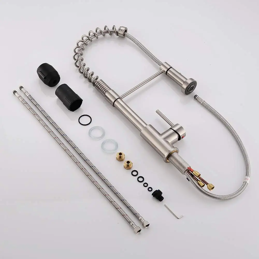 MOIIO  NEW Single Handle Kitchen Faucet With Spring Brushed Nickel Pull Out Sprayer Single Lever Pull Down Kitchen Sink Faucets