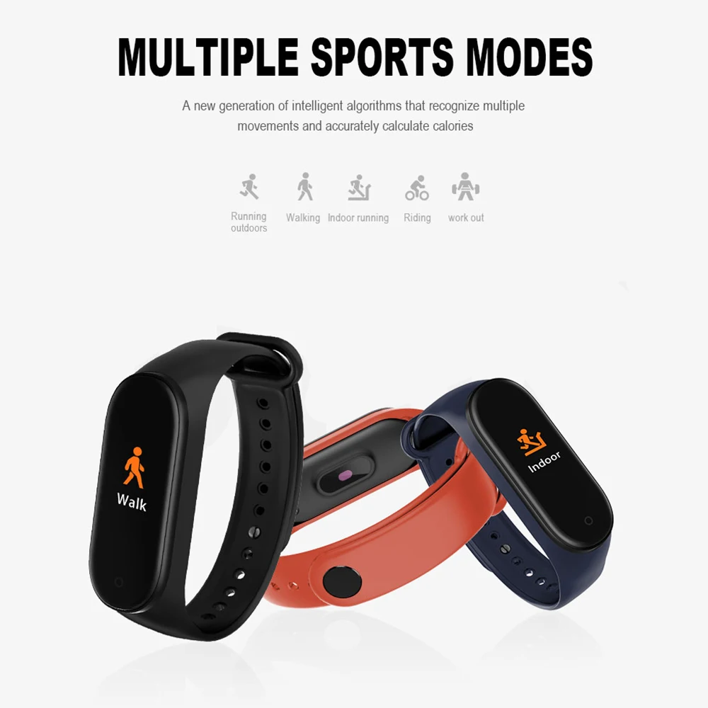 M4 IP67 Waterproof Smart Bracelet Bluetooth Smart Watch Heart Rate Blood Pressure Monitoring Smart Timer Fitness Wristwatch New
