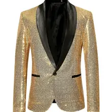 Новые мужские большие размеры Повседневная пайетки одна кнопка костюм мужские в европейском и американском стиле платье золото куртка одежда