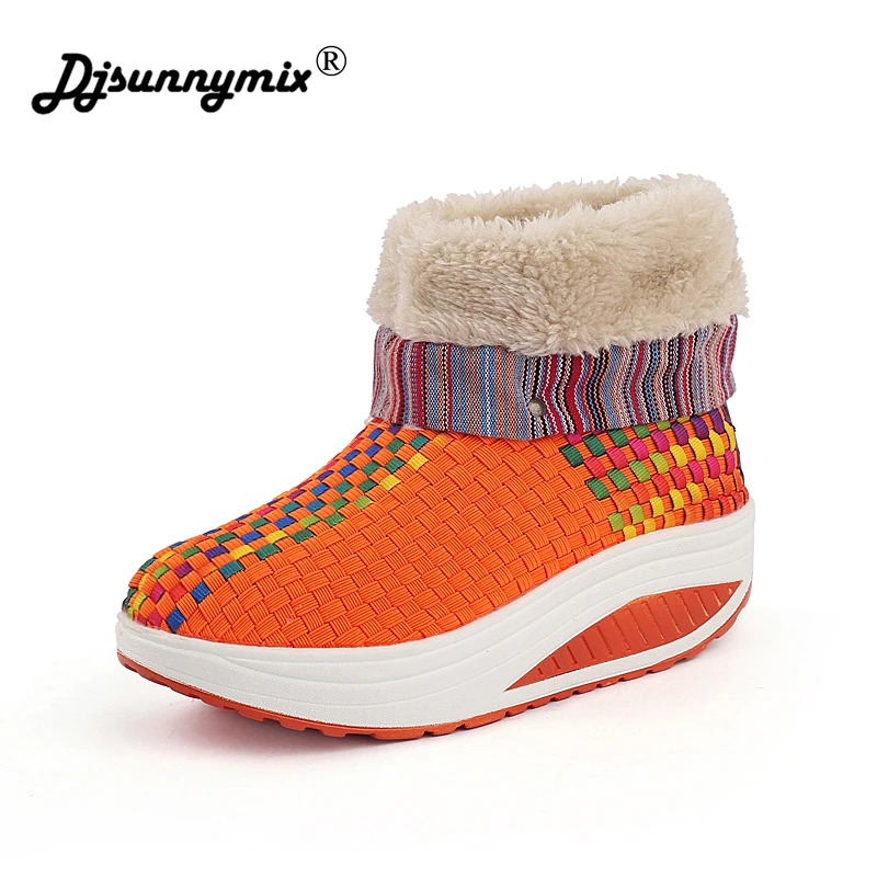 

DJSUNNYMIX Women's toning shoes Swing Wedges platform warm outdoor sports trainers Sport sneakers woman shoe winter warm