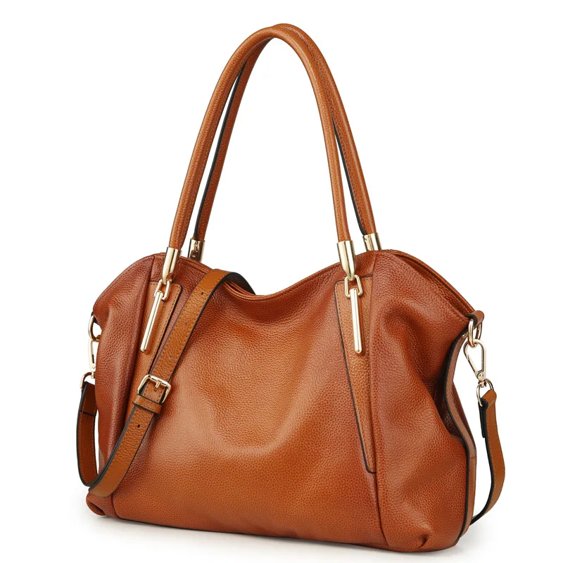 Fashion soft face solid color Genuine Leather designer handbags high quality wing design two-color brown women tote bag
