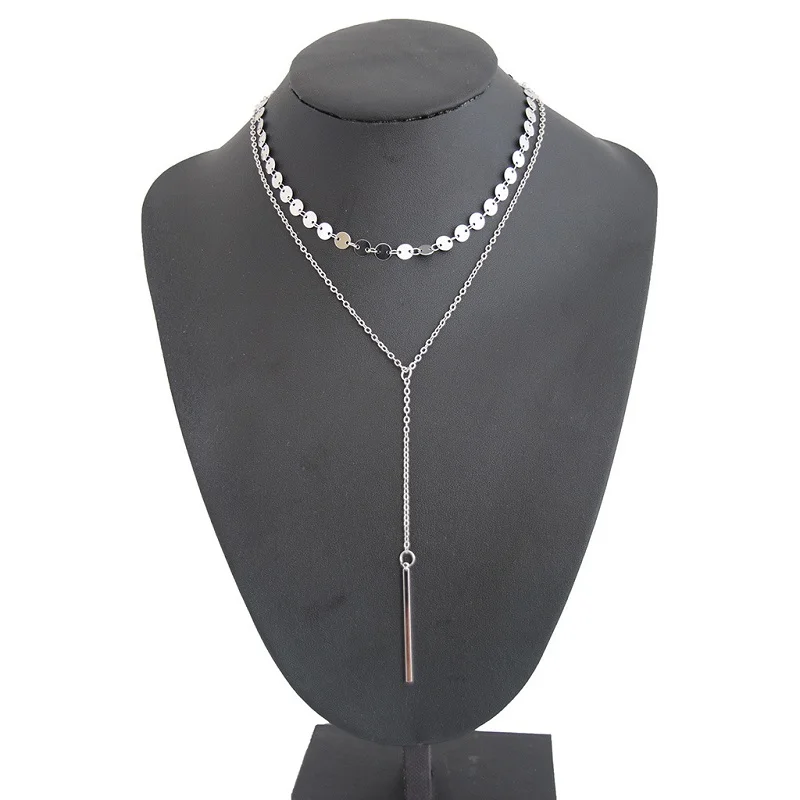 Женская мода ювелирные изделия Colar 1 шт Европейский Простой: золото, серебро покрытием Многослойные Бар Монета ожерелье цепочки на ключицы