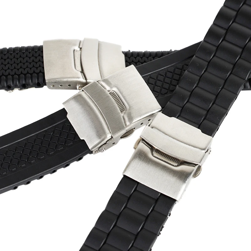 Shellhard 3Styles Sports Watch Band Waterproof Plastic Watch Band 20mm 22mm 24mm Black Watch Strap Deployment Buckle Bracelet