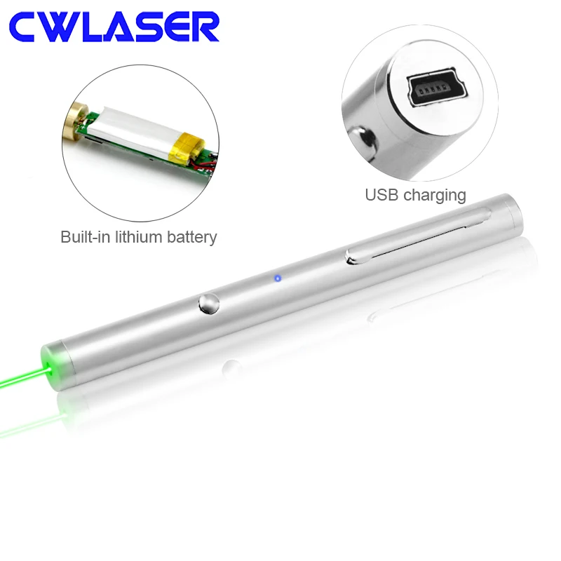 

CWLASER 532nm Stainless Rechargeable Green Laser Pen with Built-in Li-ion Battery (Silver)