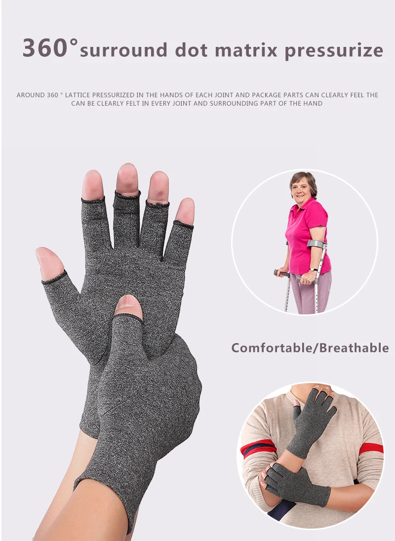 Высокие эластичные женские мужские хлопчатобумажные терапевтические компрессионные перчатки с половинными пальцами руки мужские артрита боли в суставах рельефные перчатки