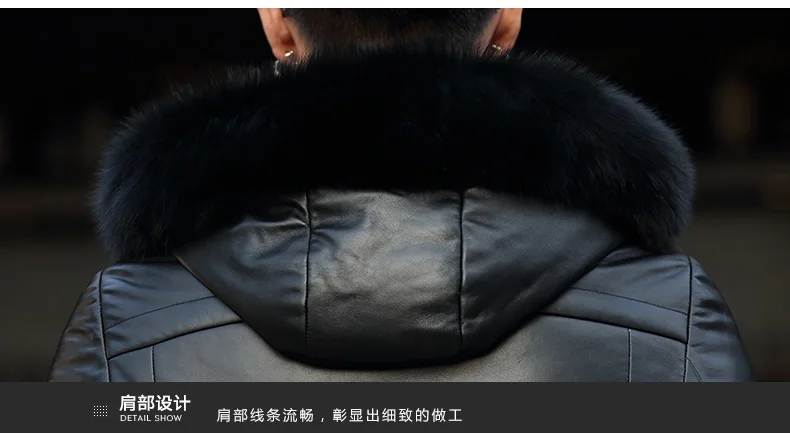 AYUNSUE мужская куртка из натуральной кожи, зимняя куртка на утином пуху, мужская длинная куртка с меховым воротником и капюшоном, мужская куртка Y2001 YY300