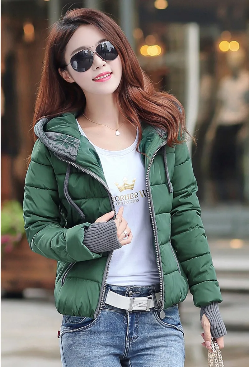 Women Winter Coat Long Sleeve Print Floral Hooded Slim Winter Parka Plus Size Cotton-Padded Jackets 2XL (11)