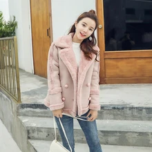 Новинка, модная зимняя замшевая кожаная куртка, женская короткая байкерская куртка из овечьей шерсти, женское плотное теплое пальто из овечьей шерсти