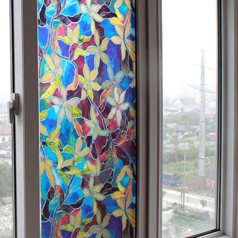

Bathroom window stick 45cmx1m Sunscreen Waterproof Static Cling Cover Stained Flower Privacy Glass Window Film Adhesive Sticker