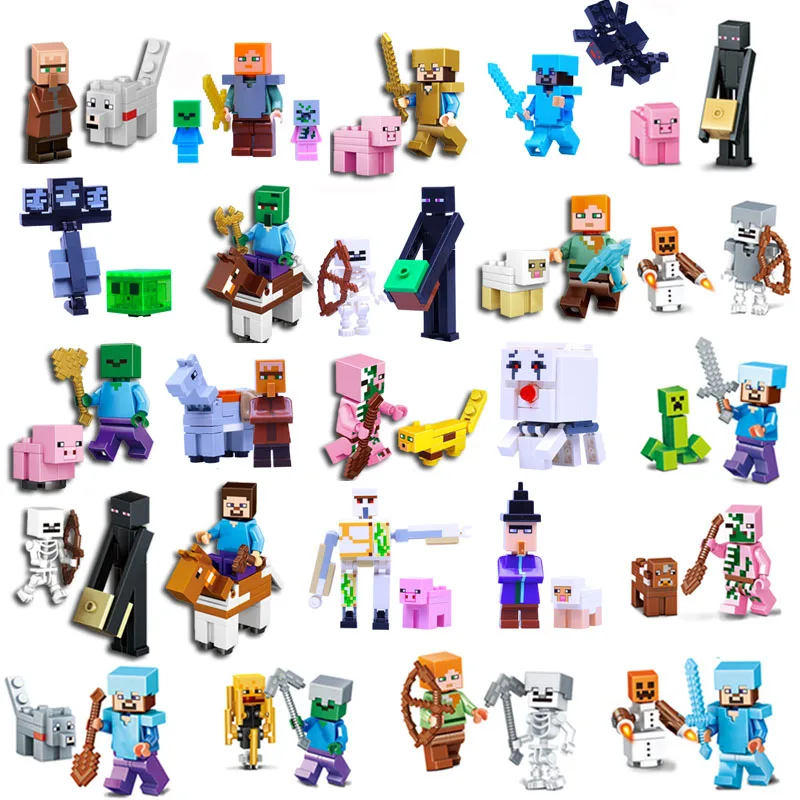 

HOT Minecrafted Steve Alex Zombie Enderman Reuben Skeleton Weapon Action Figures Toys Compatible With LegoINGlys Blocks