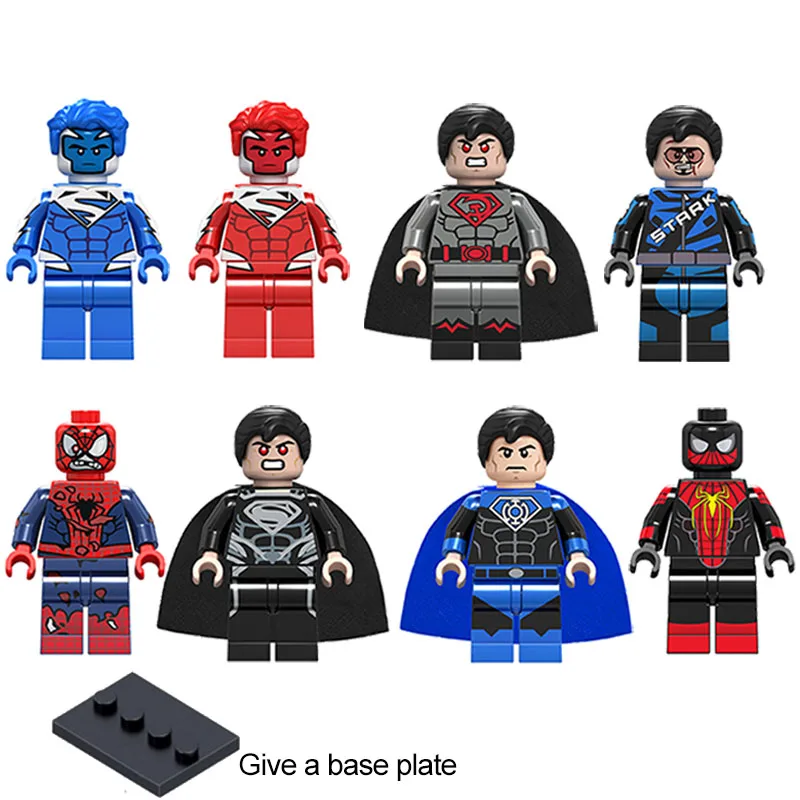 

Single Super Heroes BlUE RED RED SUN BLACK BLUE LIGHT SUPERMAN RACING SUIT TONY building blocks toy for Children