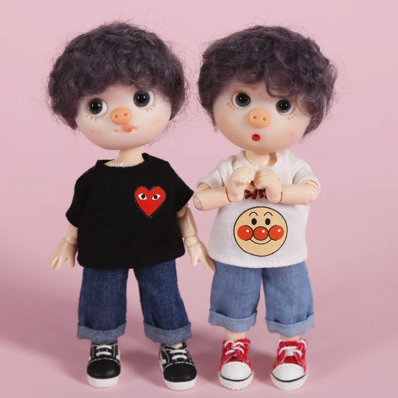 

New Cute Doll Clothes jeans Pant/cute T-shirt for ob11,obitsu 11,1/12bjd doll clothes accessories for dolls