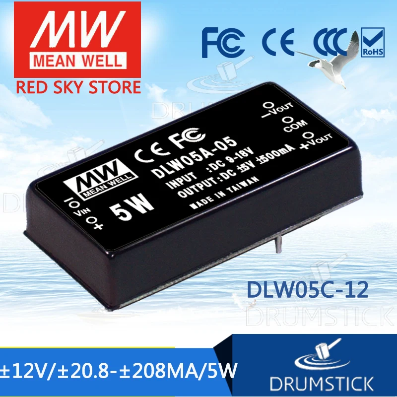 

MEAN WELL DLW05C-12 12V 208mA meanwell DLW05 12V 5W DC-DC Regulated Dual Output Converter